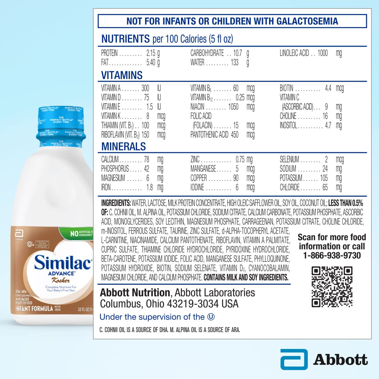 Similac Advance Kosher Infant Formula with Iron, 32 Fl OZ (2 Pack) Milk Based, Ready To Feed, Resealable Bottle, Cholov Yisroel, (0-12 Months) - Image 5